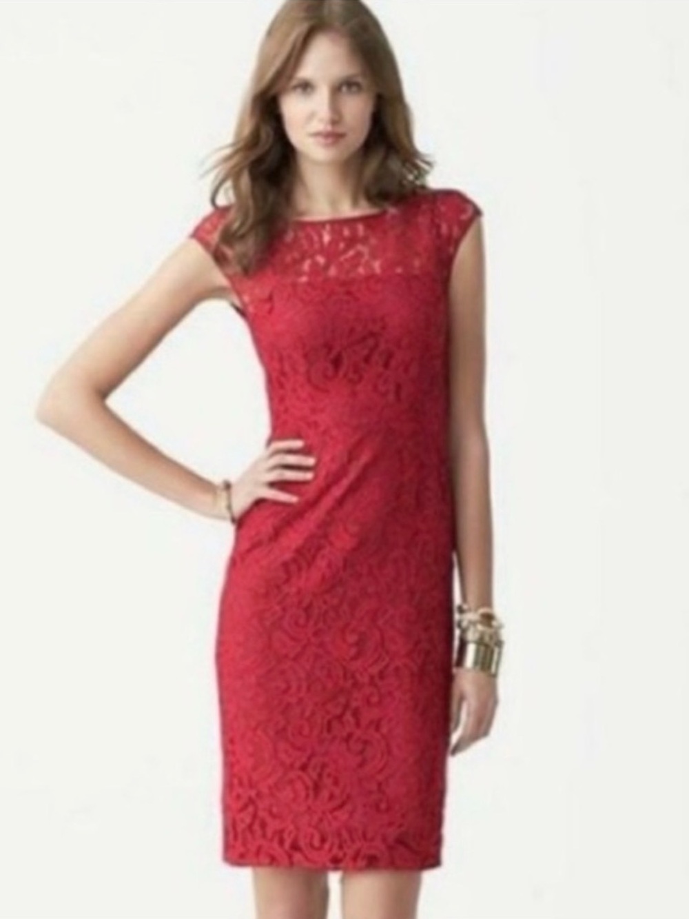 Banana Republic Red Lace Midi Dress